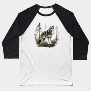 Watercolor Wolf Baseball T-Shirt